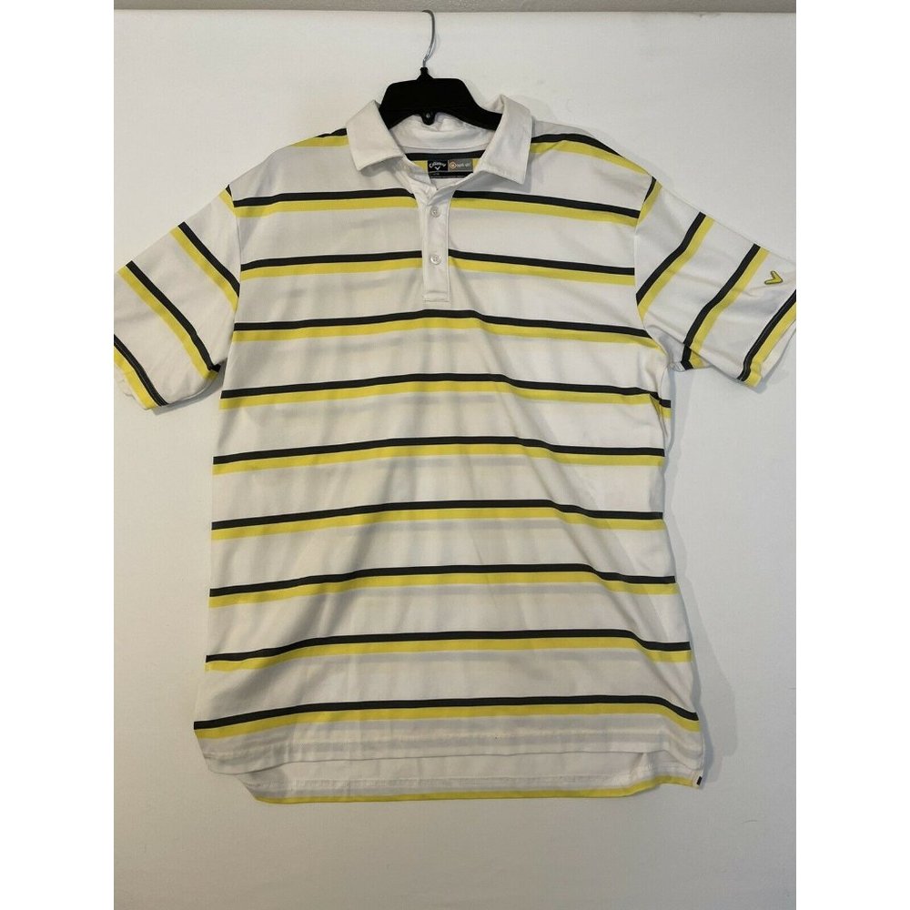 Callaway Golf Opti-Dri Performance Stretch Striped Polo Shirt L Black Yellow